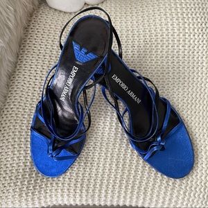 emporio armani blue & black metallic heeled sandal